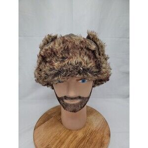 Outdoor Life Mens Aviator Trapper Hat Faux Leather Brown Faux Fur Ear Flaps~M/L